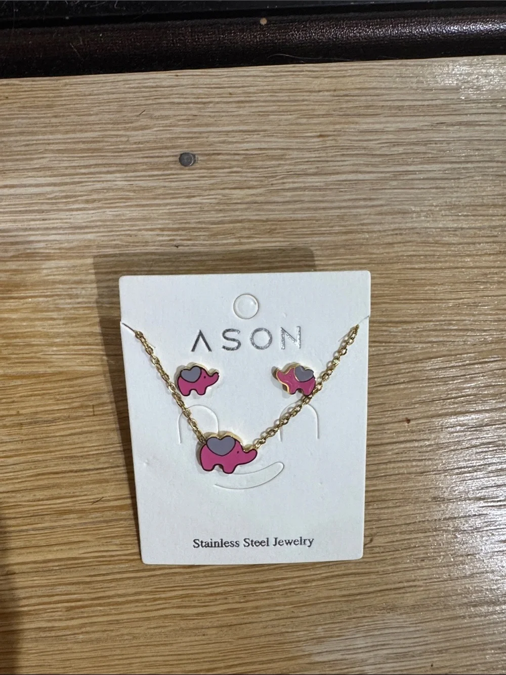 ASON Pink Elephant Necklace & Earring Set